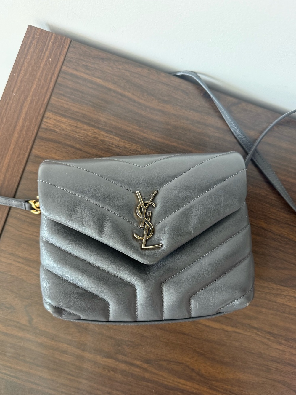 YSL Saint Laurent LouLou MINI Gray Quilted Leather Crossbody